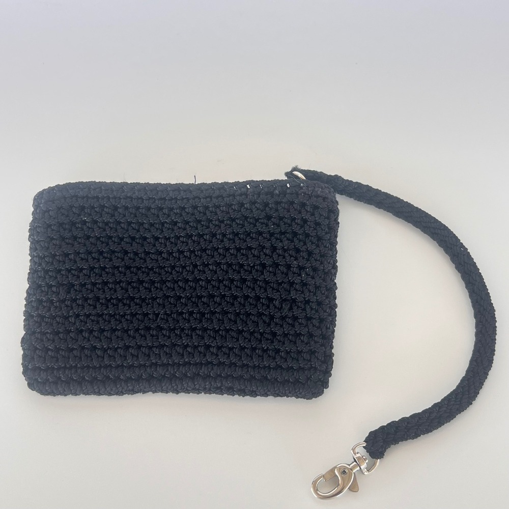 Unbranded Crochet Wristlet Pouch Women Small Black Woven Zipper